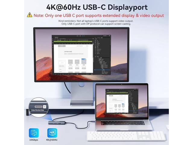 USB C Video Output Hub, 3 USB-C & 2 USB-A 3.2 10Gbps Ports, 4K@60Hz HDMI, 100W PD, SD/TF Slots, USB C Splitter Dual Monitor Adapter for MacBook...