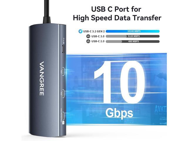 USB C Video Output Hub, 3 USB-C & 2 USB-A 3.2 10Gbps Ports, 4K@60Hz HDMI, 100W PD, SD/TF Slots, USB C Splitter Dual Monitor Adapter for MacBook...