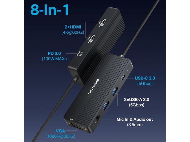 ACASIS USB C Docking Station Dual Monitors,Laptop Docking Station with Dual HDMI 4K@60HZ,1*VGA 1080P@60HZ,2 * 5G USB A,1 * 5G USB C,3.5MM...