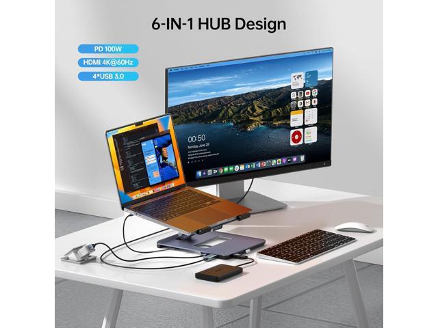 BENFEI Laptop Stand with USB C 6in1 Docking Station, HDMI 4K@60Hz, 4*USB3.0, 100W PD Compatible with MacBook Pro/Air, iPad Pro, XPS, Thinkpad