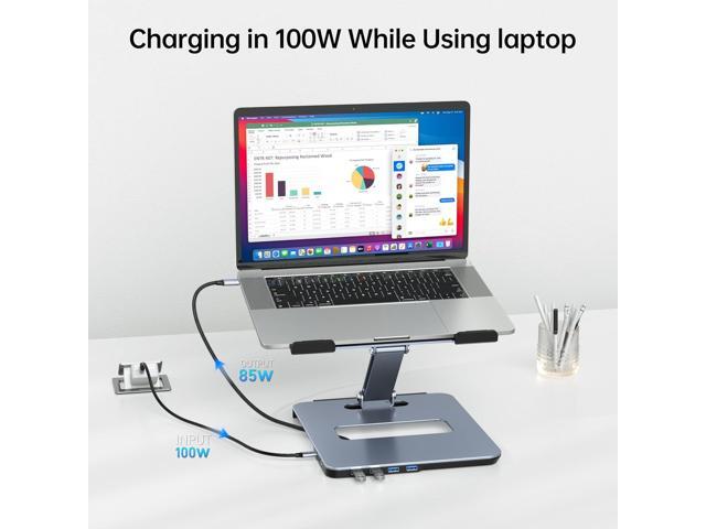 BENFEI Laptop Stand with USB C 6in1 Docking Station, HDMI 4K@60Hz, 4*USB3.0, 100W PD Compatible with MacBook Pro/Air, iPad Pro, XPS, Thinkpad