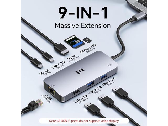 USB C Adapters for MacBook Pro/Air, Mac Dongle with 3 USB Port, 9 in 1 Macbook Hub to HDMI, RJ45 Ethernet,100W Pd Charging, USB C to SD/TF Card...