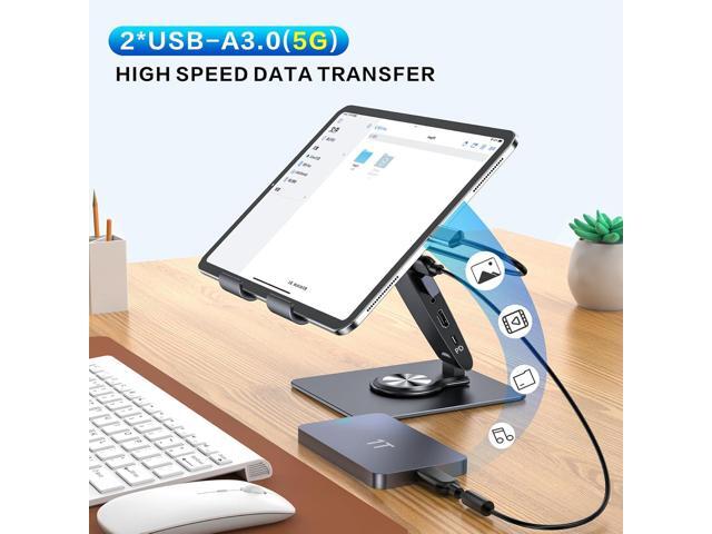 HC Universal Docking Station for iPad Mini Air Pro Galaxy Tab iPhone Adjustable 7-in-1 USB Hub 360°Rotatable iPad Stand with USB C Hub 12.9 inch 4K...