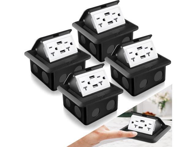 Hoolerry 4 Pack Pop up Floor Electrical Outlet Cover Box Kit with 4.8A USB Charger 20Amp Waterproof Weatherproof Floor Tamper Resistant Outlet...