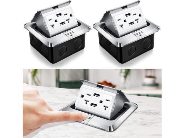 Hoolerry 2 Pack Pop up Floor Electrical Outlet Cover Box Kit with 4.8A USB Charger 20Amp Waterproof Weatherproof Floor Tamper Resistant Outlet...