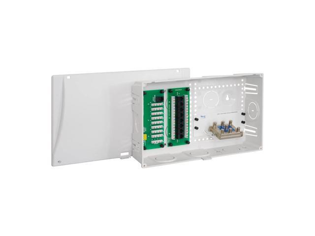 ICC 9 Plastic Structured Wiring Enclosure with Cover, Media Enclosure with CAT6 8-Port PoE++, 1x8 Bridged Telephone RJ31X, & 1x6 Video, Cable...