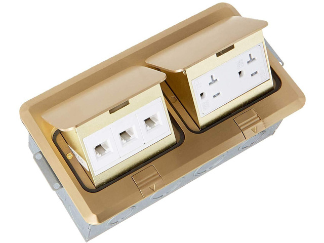 ENERLITES Dual Pop-Up Floor Box Kit, 8.68' X 4.81' Cover, 20A Tamper-Weather Resistant Receptacle Outlets, RJ45 Data Ports, Watertight Gasket,...