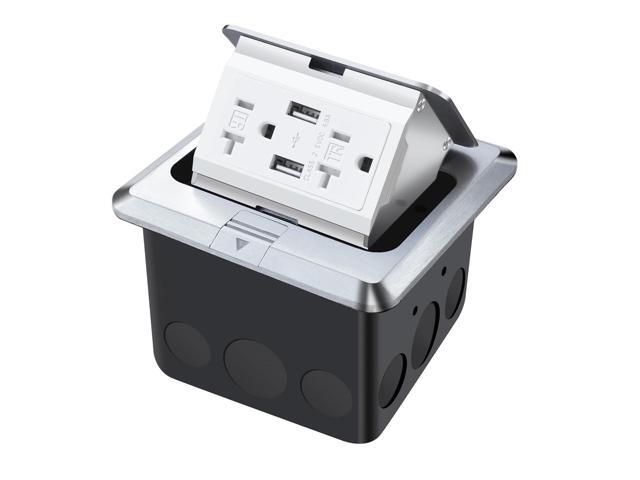 Pop Up Floor Outlet with Stainless Steel Cover 20amp TR Outlet and USB Chargers Receptacle Box
