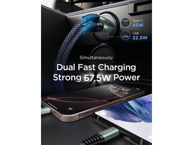 AINOPE 67.5W 99% Invisible Super Mini Car Charger USB C Fast Charging,All Metal Cigarette Lighter Adapter PD & QC Type C Car Charger Adapter for...