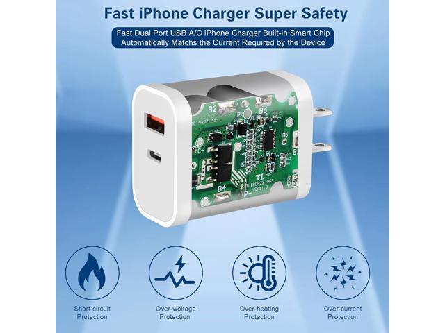 Fast Charger iPhone,Dual Port A/C iPhone Charger Fast Charging Adapter,2Pack Quick Double iPhone Wall Charger Block,Apple Charger Block 10FT USBC...
