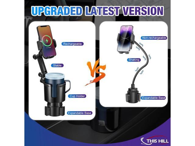 This Hill Cup Holder Phone Charger, 15W Fast Charging Auto Clamping, Phone Holder for Cup Holder Charger with Adjustable Base & 360° Rotation...
