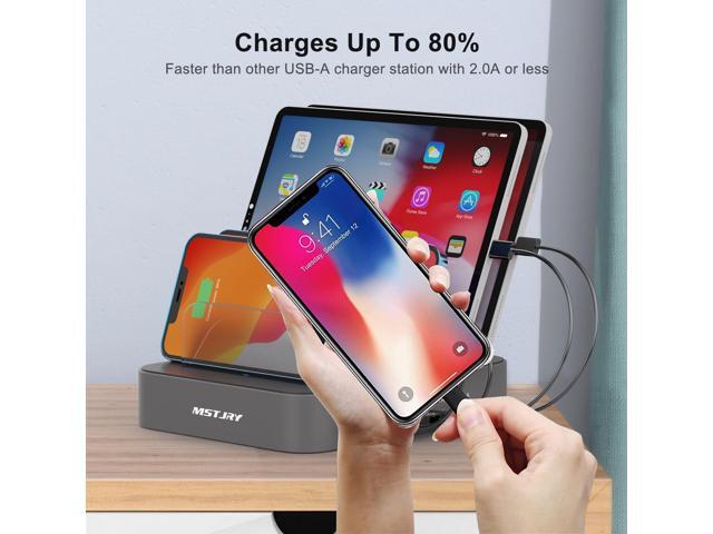 MSTJRY Charging Station for Multiple Devices: 5 Port Multi USB-A Charger Stations Multi-Device Organizer Charging Dock Designed for iPhone iPad...