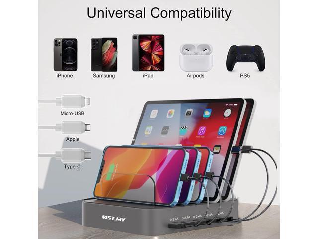 MSTJRY Charging Station for Multiple Devices: 5 Port Multi USB-A Charger Stations Multi-Device Organizer Charging Dock Designed for iPhone iPad...
