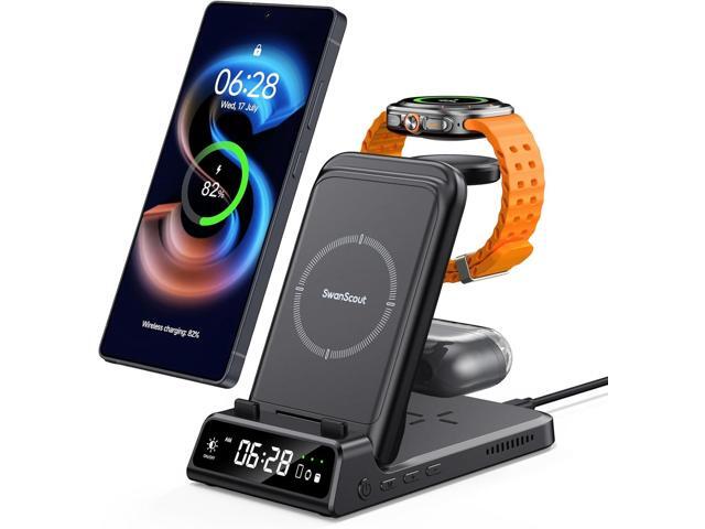 Charging Station for Samsung, SwanScout 703S, Wireless Charger for Galaxy S25 Ultra/S25+/S25/S25 Edge/S24 Ultra/S24+/S24/S23, Galaxy Watch 8/8...