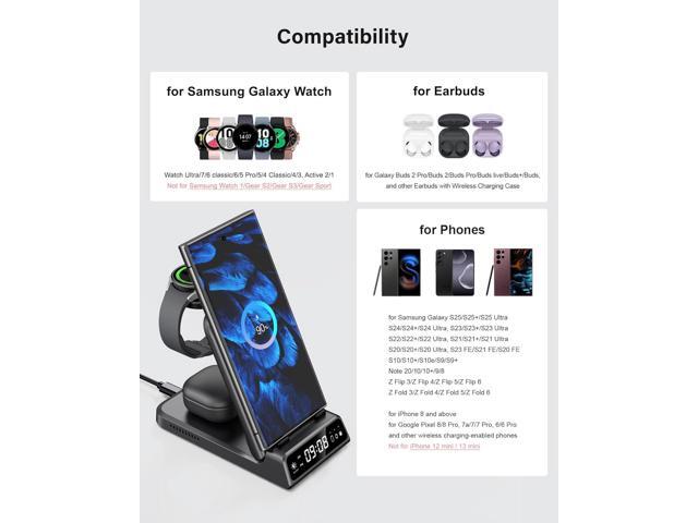 Charging Station for Samsung Galaxy S25 Ultra/Watch 7/Buds 3, SwanScout 703S, Wireless Charger for Galaxy S25+/S25/S24 Ultra/S24+/S24/S23/S22,...