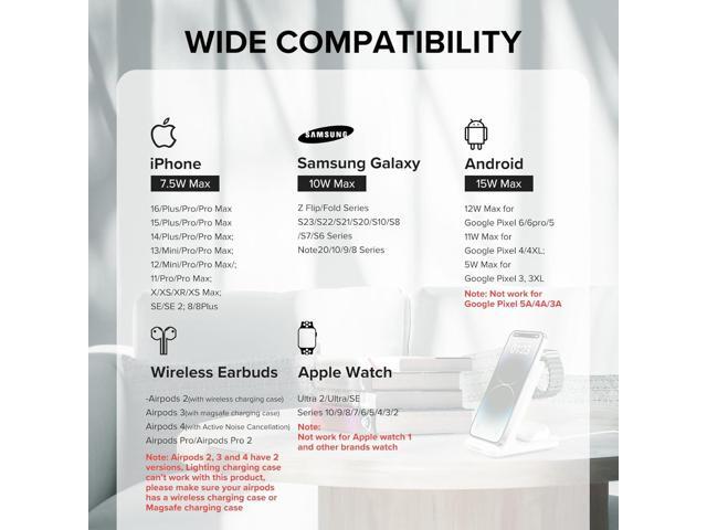 Wireless Charging Station, 3 in 1 Fast Wireless Charger Stand for Multiple Devices Apple Watch Ultra Series 10 9 8 7 6 SE 5 4 3 2, iPhone 16 15 14...