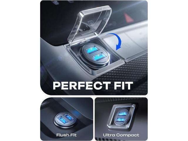 AINOPE Car Charger AdapterSmallest Metal 4.8A Cigarette Lighter USB Car Charger Adapter Dual Port 12V USB Outlet Flush Fit for iPhone 16 Pro...