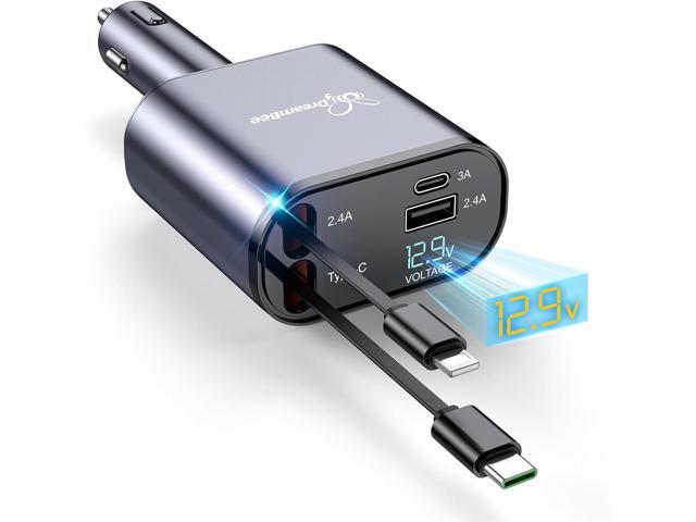 DreamBee Retractable Car Charger,66W 4 in 1 Super Fast Charge Car Phone Charger,Gifts for Men Women Car Truck Accessories for iPhone 17/16/15/14/13...