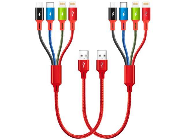 Multi Charging Cable, 1Ft/2Pack Multi Charging Cord, 4 in 1 Multi Charger Cable,Short Multi Charger,Fast Charging with IP/Type C/Micro USB Ports...