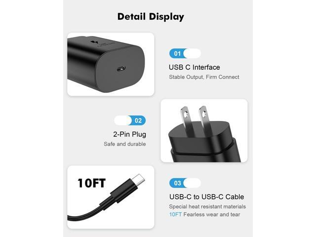 25W Super Fast Charger Type C 2 Pack with 10FT USB C Cable Fast Charging for Sam-Sung Galaxy S23 Ultra Charger S23/S23+/S22...