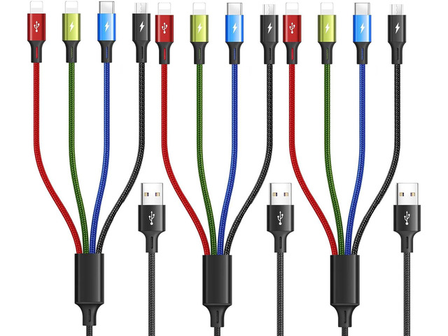 Multi Charging Cable 4A 3Pack 4FT Multi Fast Charging Cord 4 in 1 Multi Charger Cable Multi Cable with IP/Type C/Micro USB Port Adapter for Cell...