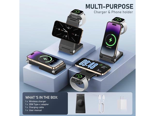 Magnetic Wireless Charger Stand, 3 in 1 Foldable Wireless Charging Station, Travel Charger for Multiple Devices for iPhone 16 15 14 13 12 Series,...
