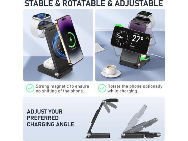 Magnetic Wireless Charger Stand, 3 in 1 Foldable Wireless Charging Station, Travel Charger for Multiple Devices for iPhone 16 15 14 13 12 Series,...