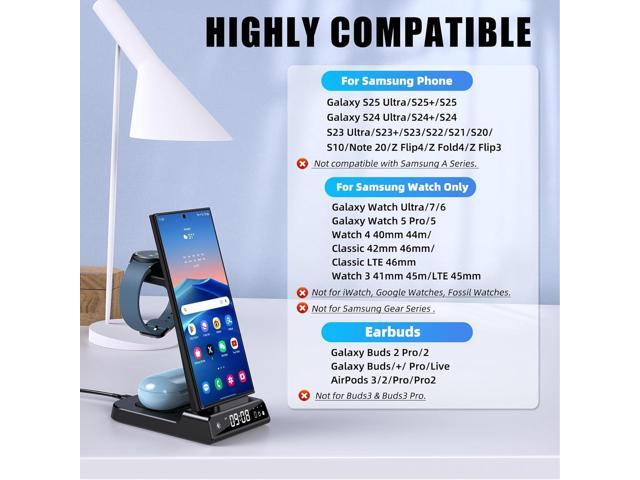 Wireless Charger for Samsung Charging Station, 3 in 1 Android Phone Wireless Charger for Samsung Galaxy S25 Ultra/S24 Ultra/S23/Z Flip 6/Fold...
