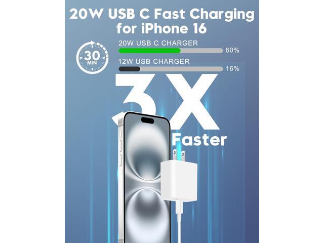 [2025 Upgraded] iPhone 16e/16 Pro Charger, 2-Pack 20W USB C Fast Wall Charger Block with 60W 6FT USB C Charging Cable Cord for iPhone 16/16 Pro...
