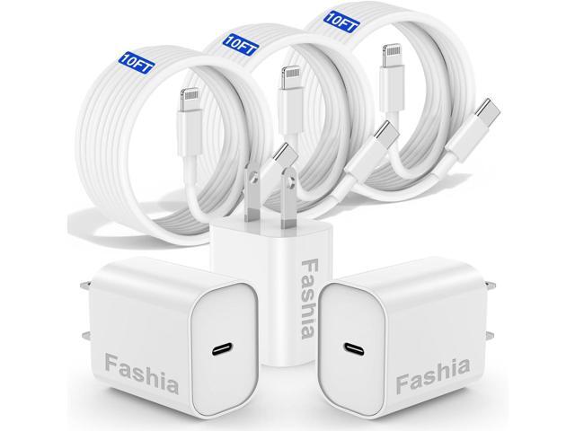 [3x10FT] for iPhone Charger, 20W USB C Fast Wall Charger with 10 ft USB C to Lightning Cable, iPhone Charger Fast Charging Block with Long iPhone...