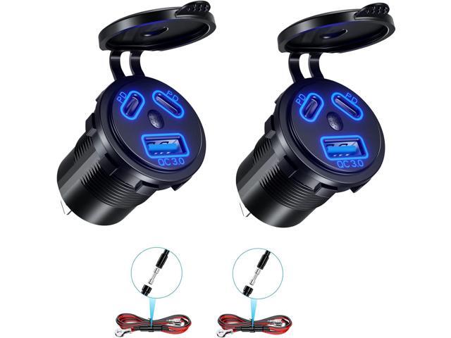 Kewig 2Pack 12V USB Outlet Wired USB Charger Multi Port, Dual PD3.0 & QC 3.0 Multiple USB Port for Car, USB Port Socket with Power Switch, Fast...