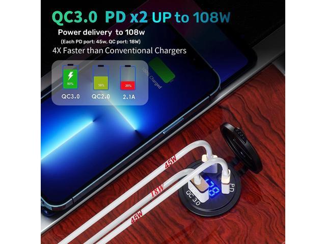 Kewig 2Pack 12V USB Outlet Wired USB Charger Multi Port, Dual PD3.0 & QC 3.0 Multiple USB Port for Car, USB Port Socket with Power Switch, Fast...