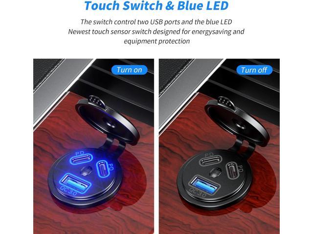 Kewig 2Pack 12V USB Outlet Wired USB Charger Multi Port, Dual PD3.0 & QC 3.0 Multiple USB Port for Car, USB Port Socket with Power Switch, Fast...