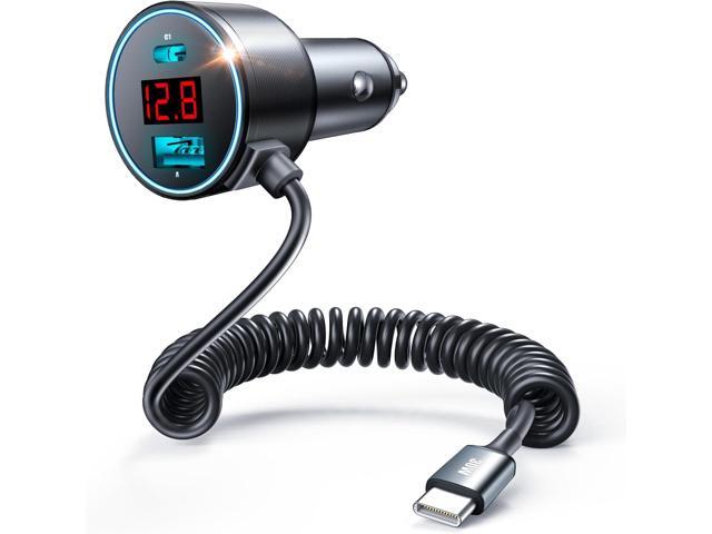 USB C Car Charger, 75W Metal 3-Port Super Fast Car Charger Adapter PD & QC3.0 Built-in 6ft Type C Coiled Cable for Samsung Galaxy S22/21 iPhone...