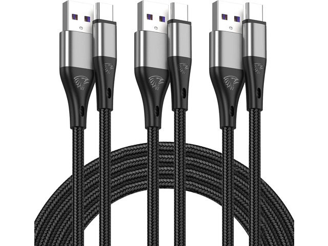 Extra Long 16FT USB Type C Cable Fast Charging,3pack Premium Nylon Braided 3A Rapid Charger Cord,Type C to A Cable Compatible for Samsung Galaxy...