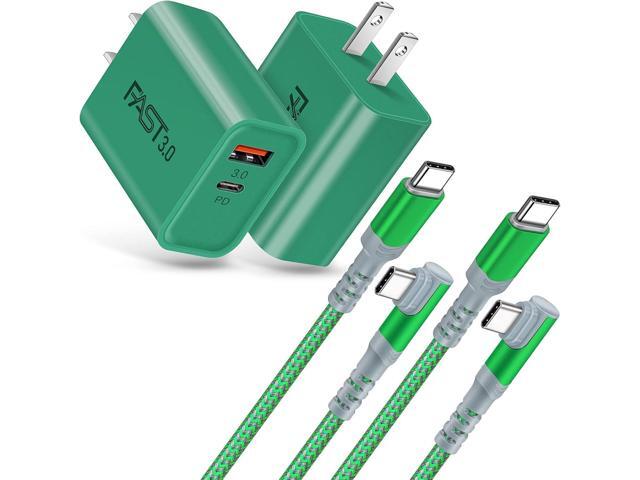Fast Charging Wall Charger with USB C Cable 10FT, 2-Pack 20W USB C Power Adapter Dual Port Fast Charger Block+ Right-Angle 3A C to C Cable Fit for...