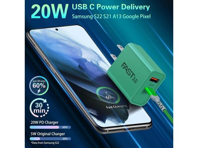 Fast Charging Wall Charger with USB C Cable 10FT, 2-Pack 20W USB C Power Adapter Dual Port Fast Charger Block+ Right-Angle 3A C to C Cable Fit for...