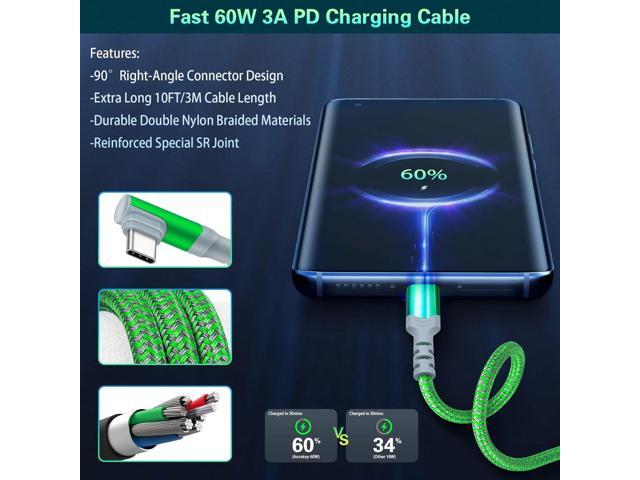 Fast Charging Wall Charger with USB C Cable 10FT, 2-Pack 20W USB C Power Adapter Dual Port Fast Charger Block+ Right-Angle 3A C to C Cable Fit for...