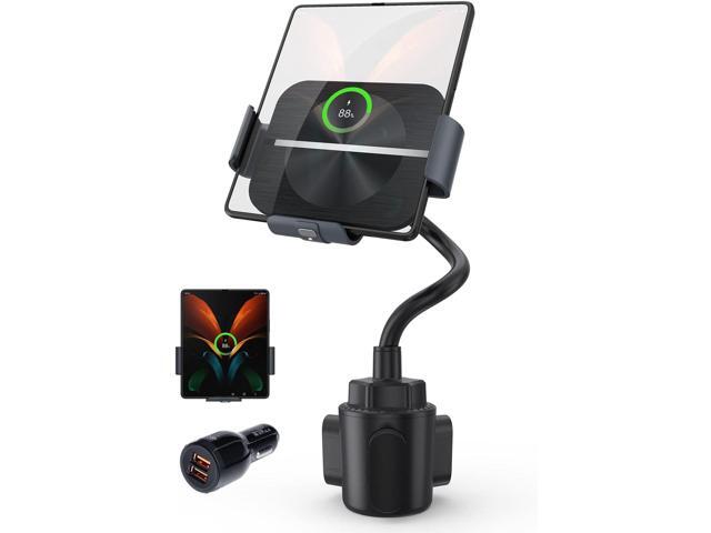 Wireless Car Charger for Z Fold 6/5/4/3/2, Dual Coil Cup Holder Phone Mount, Wireless Car Charger for Tesla, Auto Clamping Fast Charging for iPhone...