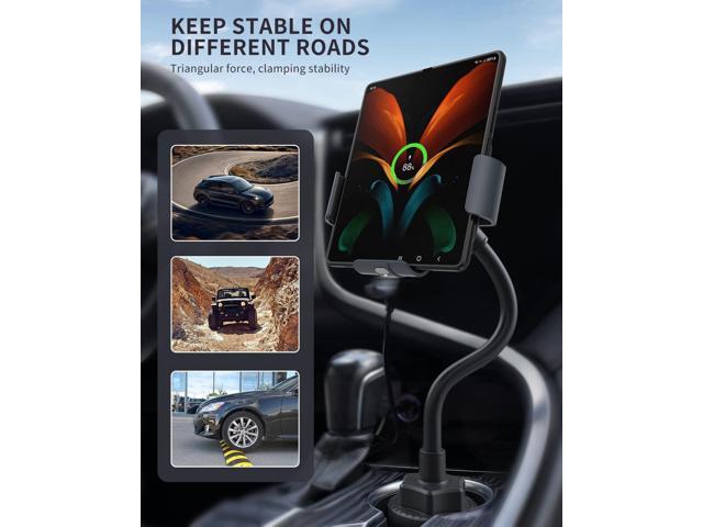 Wireless Car Charger for Z Fold 6/5/4/3/2, Dual Coil Cup Holder Phone Mount, Wireless Car Charger for Tesla, Auto Clamping Fast Charging for iPhone...