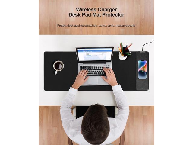 Mouse Pad with Wireless Charging, Black Mousepad Long Desk Mat, Large Gaming Mouse Pad, Soft Mouse Pad Gaming Desk Pad with Non-Slip Rubber Base,...