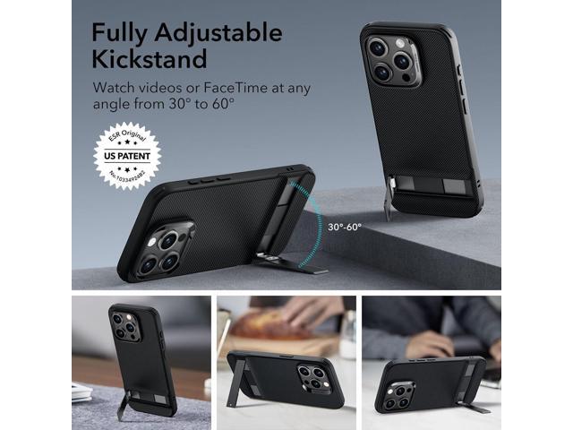 ESR for iPhone 15 Pro Case, Metal Kickstand Case, 3 Stand Modes, Military-Grade Drop Protection, Supports Wireless Charging, Slim Back Cover with...