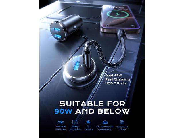 LISEN 90W USB C Car Charger Fast Charging, Dual PD 45W USB C Port for iPhone 16 Car Charger, Super Fast Car Charger USB C Cigarette Lighter Adapter...