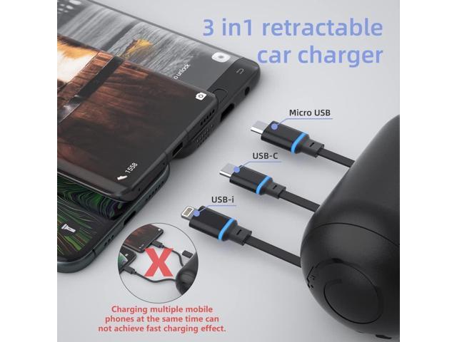 OHLPRO Multi Car Retractable Backseat 3 in 1 Car Charging Station Box Compatible with All Phones iPhone Samsung Uber Taxi Lyft Turo Ride...
