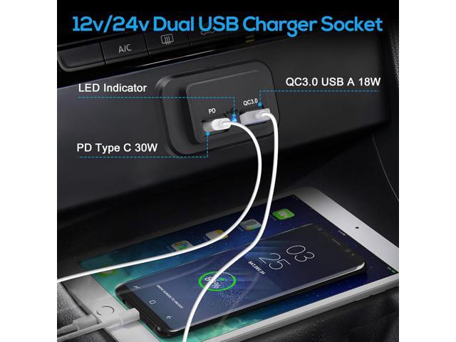 Linkstyle 12V RV USB Outlet, QC3.0 USB A Port & USB C Port Surface Mount Charging Socket Panel for Car Marine Motorcycle