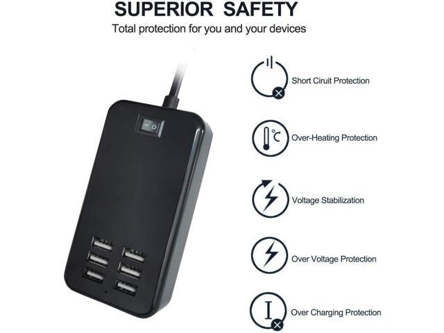 WGT USB Charging Station 6-Port Desktop USB Charger Port Suitable for Smart Phones, All Charging Devices with SBU, Multi-Port Wall Charger with...