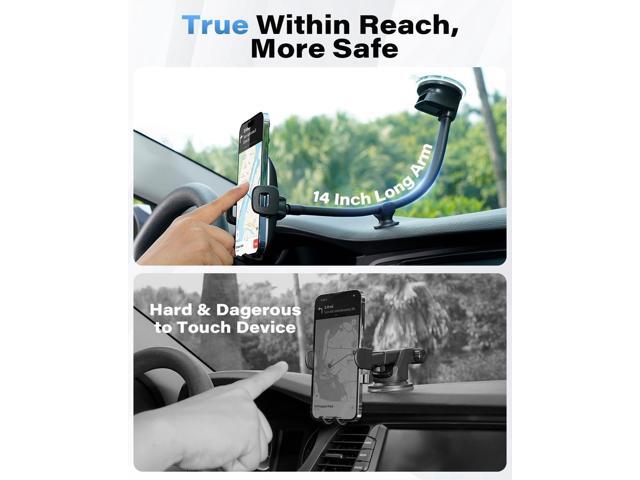 1Zero Solid Car Truck Phone Mount Holder with 14-Inch Gooseneck Long Arm, Windshield Window Mobile Holders w/Industrial-Strength Suction Cup,...