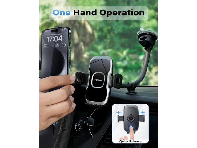 1Zero Solid Car Truck Phone Mount Holder with 14-Inch Gooseneck Long Arm, Windshield Window Mobile Holders w/Industrial-Strength Suction Cup,...
