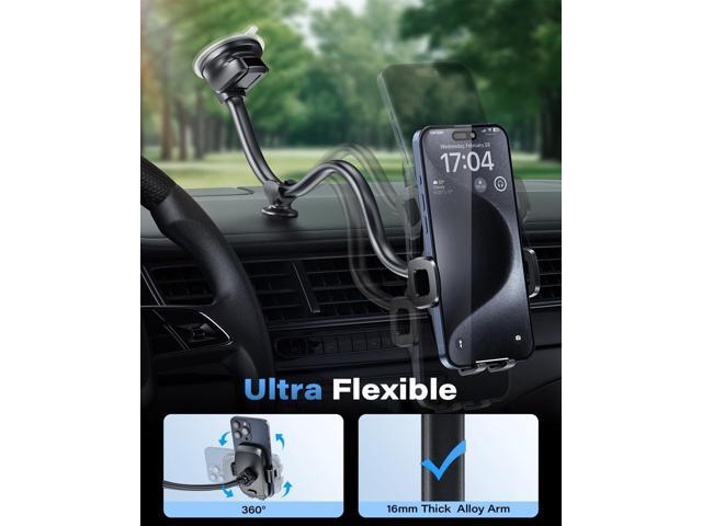 1Zero Solid Car Truck Phone Mount Holder with 14-Inch Gooseneck Long Arm, Windshield Window Mobile Holders w/Industrial-Strength Suction Cup,...