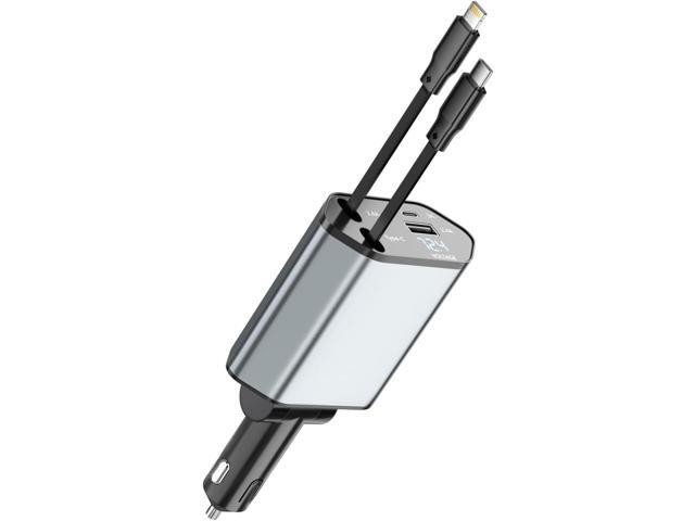 Retractable Car Charger, 120W 2.7Ft Retractable Cables and 4 Electronic Ports, Car Accessories Compatible for iOS & Android Cell Phones All Device...